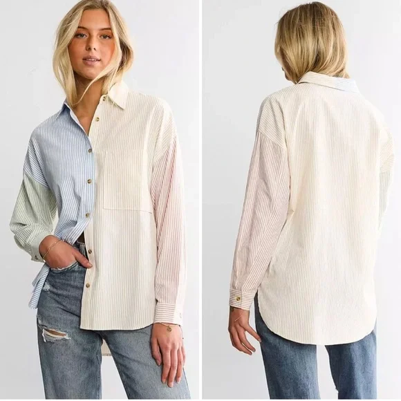 ACOA Striped Color Block Button Down Long Sleeved Shirt NWT From Buckle - Picture 2 of 16